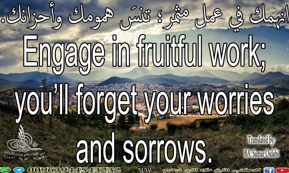 Engage in fruitful work; you’ll forget your worries and sorrows.